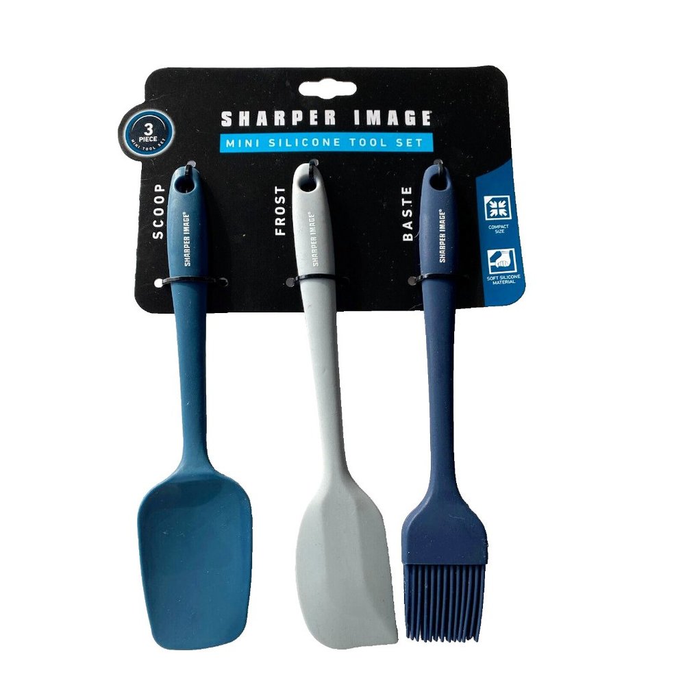 Mini Silicone Kitchen Tool Set 3pc Scoop, Frost, Paste Brush, Blue Shades, New